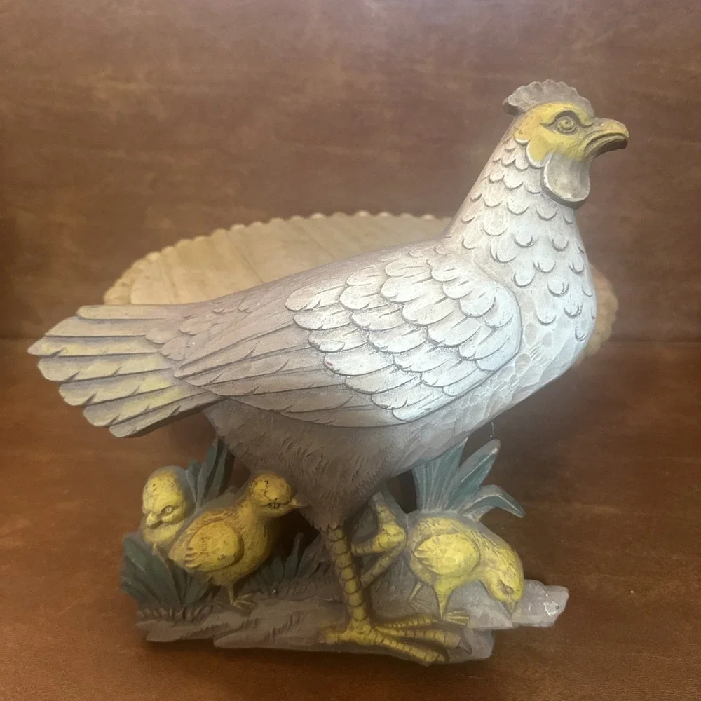 Vintage Syroco Wood Mother Hen & Chicks Wall Plaque MCM Farmhouse Chicken 13